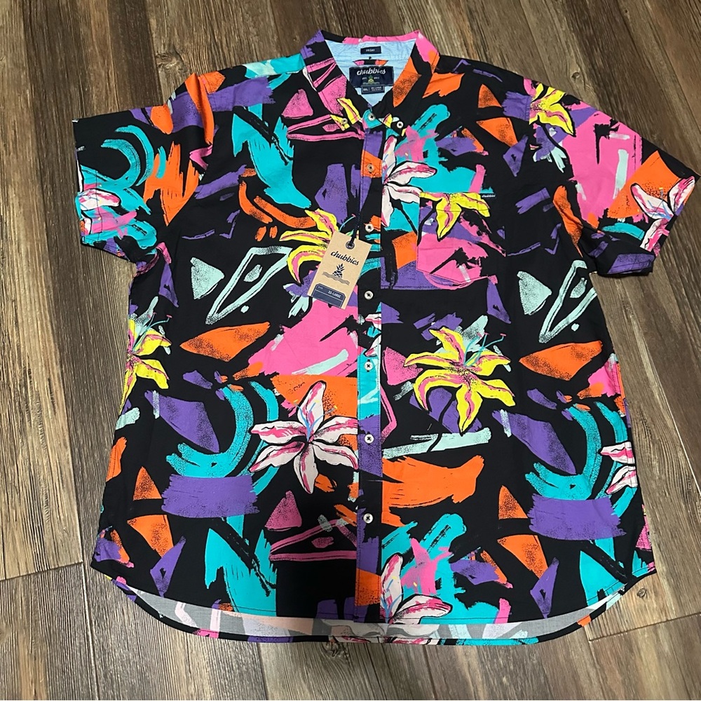 CHUBBIES button up Show Stopper vibrant abstract floral Hawaiin shirt Men XXL